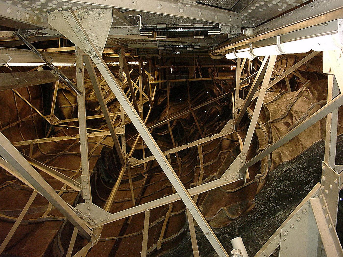 An interior shot of the Statue of Liberty's skirt showing corrosion on the iron framework and copper skin