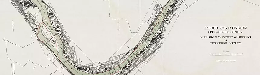 Extent of Surveys Map included in the Report of the Flood Commission of Pittsburgh, PA published by the Pittsburgh, Murdoch, Kerr & Company in 1912.