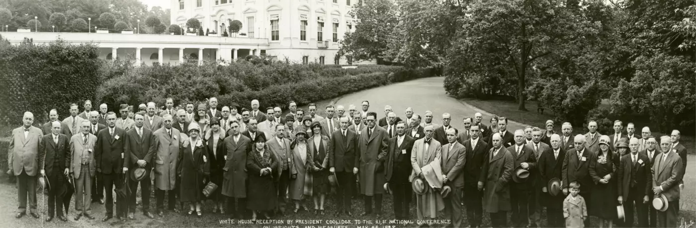 Group photograph of the White House Reception by President Coolidge to the 21st National Conference on Weights and Measures,&nbsp;Washington, DC.&nbsp;May 25, 1928.