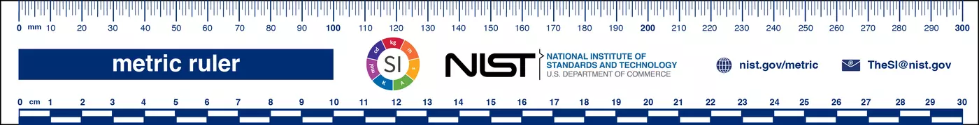 : This metric ruler, NIST SP 376 (front), includes approximate scales and is intended to be used as an educational tool for length measurements using the International System of Units (SI).