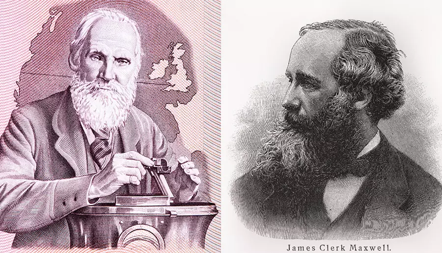 Historic side-by-side images of Lord Kelvin and James Clerk Maxwell