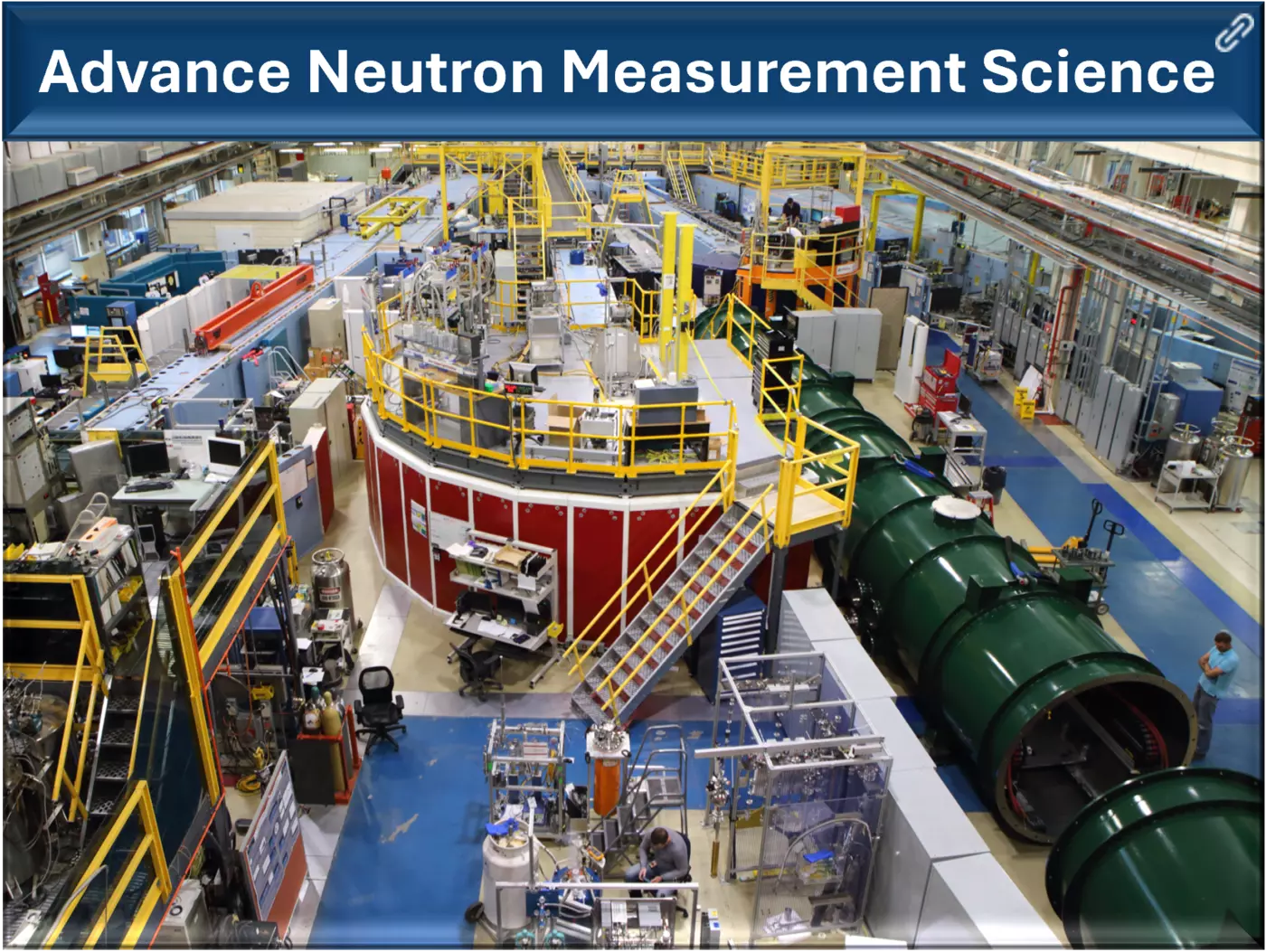 Advance Neutron Measurement Science: High-angle view of the NCNR guide hall and experimental instruments