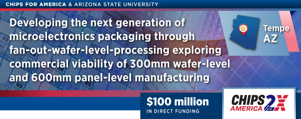 CHIPS for America & Arizona State University Developing the next generation of microelectronics packaging through fan-out-wafer-level-processing exploring commercial viablity of 300mm wafer-level and 600mm panel-level manufacturing