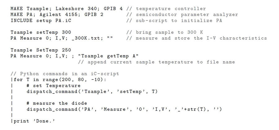 Sample listing of text-based commands in iC.