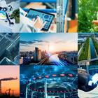 Nine images in a grid invoke cutting-edge technologies in bioscience, communications, energy, navigation and other fields.
