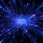 Lines of tiny bright squares shoot out from a central point on a black background.