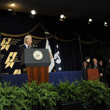 Vice President Biden addresses the audience at the ceremony for the 2008 Baldrige award winners.