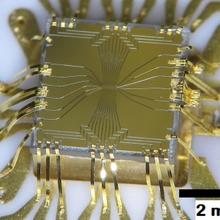 This image shows a planar rf ion trap designed for experiments with magnetically-driven quantum gates.