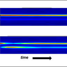 NMR data showing the levels of reduced glutathione (GSH) and oxidized glutathione (GSSG) over time in yeast cells at rest (top) and under oxidative stress (bottom).