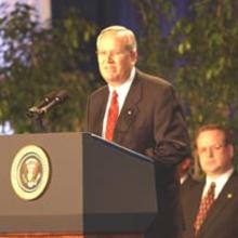 Charles L. Korbell, president and chief executive officer, Clarke American Checks, Inc., speaking at the Malcolm Baldrige National Quality Award ceremony. 