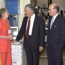 From left to right: Senator Barbara Mikulski, NIST Physics Laboratory Director Katharine Gebbie, Senator Paul Sarbanes, Secretary of Commerce William M. Daley, Under Secretary of Commerce for Technology Dr. Cheryl L. Shavers.