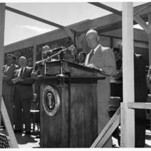 President Dwight D. Eisenhower delivering the dedication address at NIST's campus in Boulder, Colo., in September 1954.