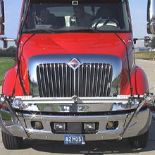 Photo of the front of a truck cab that has been instrumented for NIST tests of collision warning systems.