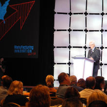 Roger Kilmber speaking at the Manufacturing Innovation 2012 conference