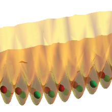 Artistic rendition of a supersolid made from two different types of ultracold atoms.