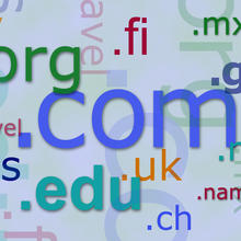 Photo collage of internet top-level domain names.