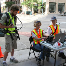 Photo of NIST team conducting wireless communication tests in Denver