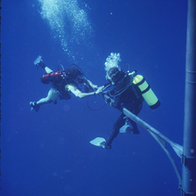 divers at work on an arm of MOBY