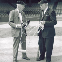 Lyman Briggs and Ossie Bluege, comptroller of the Washington Senators, at Griffith Stadium in 1959. 
