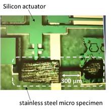 Measuring the bending stiffness of stainless steel micro specimens.