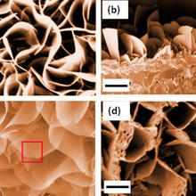 four images of iron oxide nanoblades