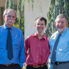 Nobel Laureates Dave Wineland, Eric Cornell and Bill Phillips on the NIST campus in Gaithersburg
