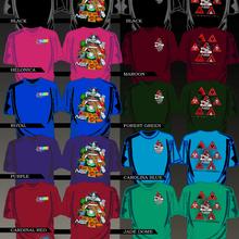 Designs displayed on shirts in available colors