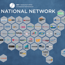 Map showing the MEP National Network with the logo for each state's Center