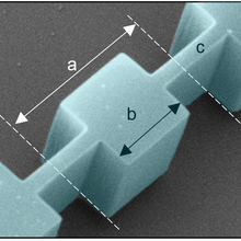 scanning electron micrograph of a single phononic-crystal cell