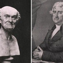 Left: a bust of Joseph Dombey; Right: Thomas Jefferson, patiently waiting ...