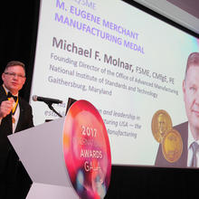 Michael F. Molnar accepting the 2017 Merchant Manufacturing Medal