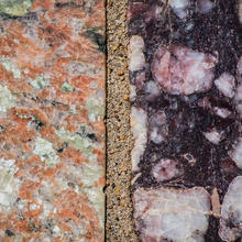NIST Stone Test Wall New Jersey orange and green granite and purple conglomerate