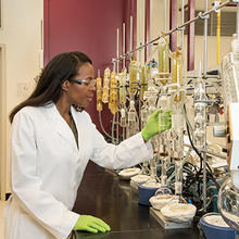 NIST research chemist Jeanita Pritchett extracts nicotine and tobacco-specific compounds from a candidate Standard Reference Material (SRM)