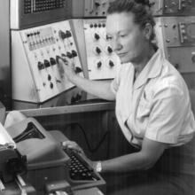 Ethel Marden at the controls of the SEAC