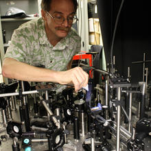 Researcher with equipment