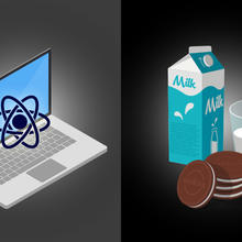 A jar of peanut butter and chocolate bar. A computer and an atom. Milk and cookies. Soy sauce and rice. 