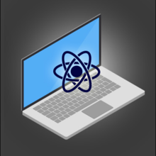 graphic of a laptop with an atom hovering above the keyboard