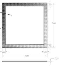 Schematic of the part printed using materials extrusion. The outer 0.5” (12.7 mm) of the sheet (shaded region in image) was discarded and the remaining 6” x 6”x 0.075”  (152.4 mm x 152.4 mm x 1.51 mm) sheet was used for the tensile specimens. 