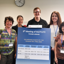 U.S. TAG Delegates (left to right: Jan Girten, ACISA; Pam Sale, ANAB; Adam Dale, DoD; Erin Forry, ASCLD, U.S. TAG Secretariat; and Soraya McClung, ASCLD, in Tokyo, Japan in November 2017.