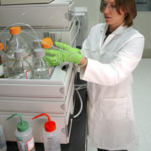 NIST chemist Mary Bedner with bottles