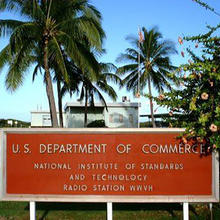 A red sign reads "U.S. Department of Commerce, National Institute of Standards and Technology, Radio Station WWVH