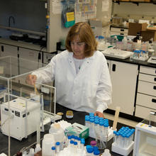 NIST scientist with jars of baby food and scientific equipment