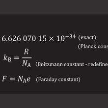 h = a (super 2) M (e super em-dash) c / 2 R (sub infinity) N (sub A) = 6.62607015 x 10 (super em dash 34)
