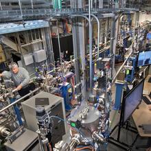 The NIST Synchrotron Science Group working at the SST-I (middle front) and SST-II (front left) beamlines. In the background, the safety hutch for the hard X-ray beamline BMM can be seen (top right).