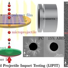 This is a picture of a  Laser-induced Projectile Impact Testing (LIPIT) machine showing twenty micrometer diameter holes punched into polymer thin films.