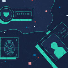 Illustration shows a montage of a fingerprint, an electronic token and an ID card. 