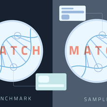 Illustration shows two strands of DNA side by side being analyzed 