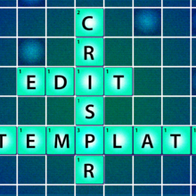 An illustration of a Scrabble board, including the words "CRISPR," "EDIT," and "TEMPLATE."