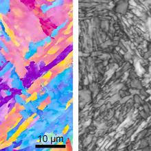 Side-by-side micrographs show elongated grains inside 3D-printed stainless steel. 