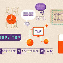 Illustration shows different meanings of TSP, like a teaspoon, a Thrift Savings Plan, and trisodium phosphate.